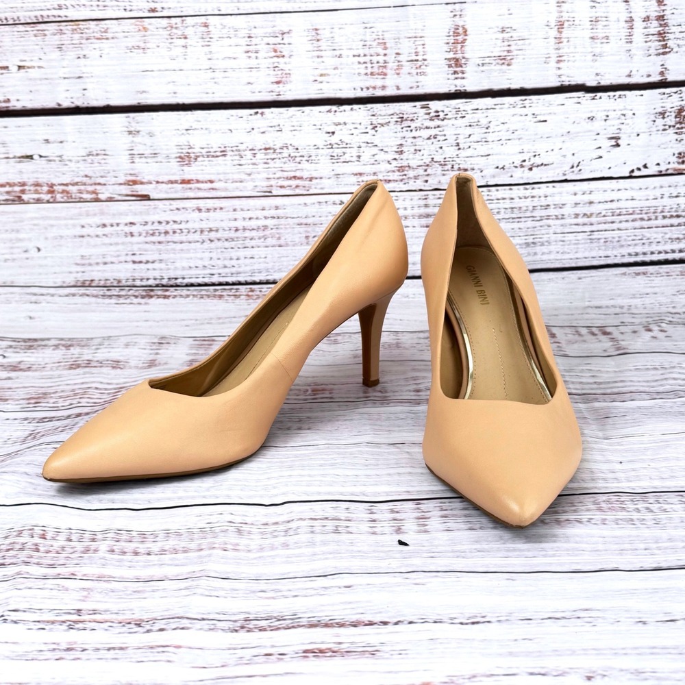 Gianni Bini Womens Nude Beige Leather‎ Pointed Toe Stiletto Pumps Size 10M